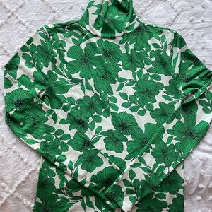 J.Crew Kelly Green Floral Turtleneck Top